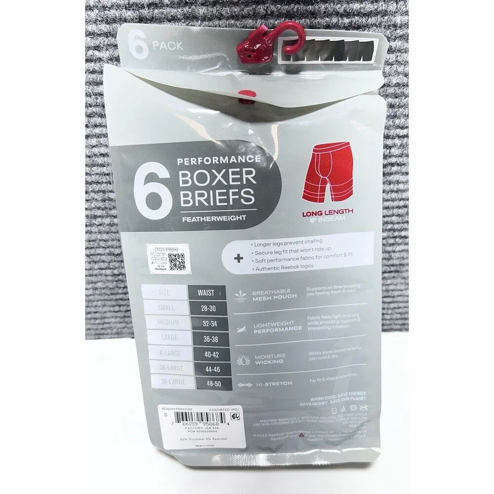 Reebok Mens Boxer Long Briefs Featherweight 9